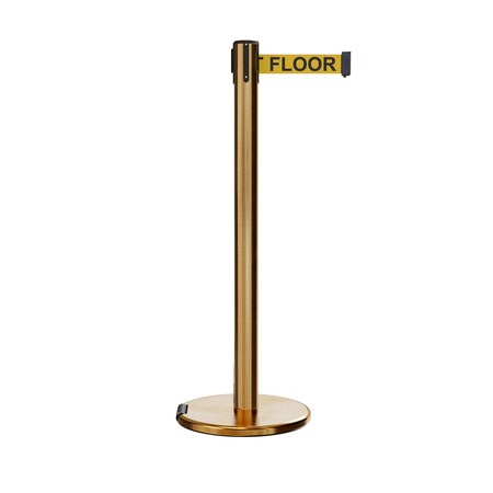 Montour Line Retractable Belt Rolling Stanchion, 2.5ft Sat.Brass Post 7.5ft Y.Wet P400RL-SB-CAWETYB-75